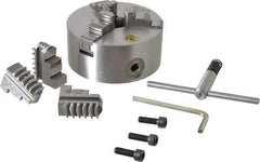 Bison - 3 Jaws, 5" Diam, Self Centering Manual Lathe Chuck - Plain Back Mount Spindle, 3,200 Max RPM, 1.2598" Through Hole Diam, 0.0008" Axial Runout, 0.0012" Radial Runout, Cast Iron - USA Tool & Supply