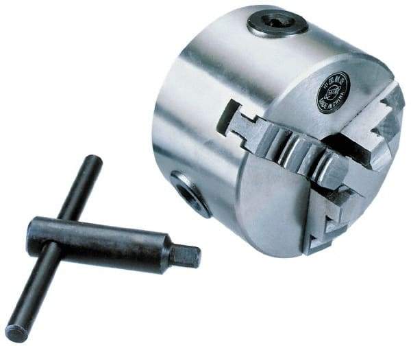 Interstate - 3 Jaws, 6" Diam, Self Centering Manual Lathe Chuck - Plain Back Mount Spindle, 1.5748" Through Hole Diam, 0.003" Axial Runout, Cast Iron - USA Tool & Supply