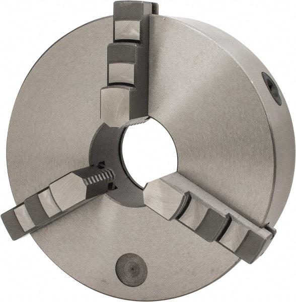 Interstate - 3 Jaws, 10" Diam, Self Centering Manual Lathe Chuck - Plain Back Mount Spindle, 3.1496" Through Hole Diam, 0.003" Axial Runout, Cast Iron - USA Tool & Supply