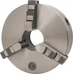 Interstate - 3 Jaws, 10" Diam, Self Centering Manual Lathe Chuck - Plain Back Mount Spindle, 3.1496" Through Hole Diam, 0.003" Axial Runout, Cast Iron - USA Tool & Supply