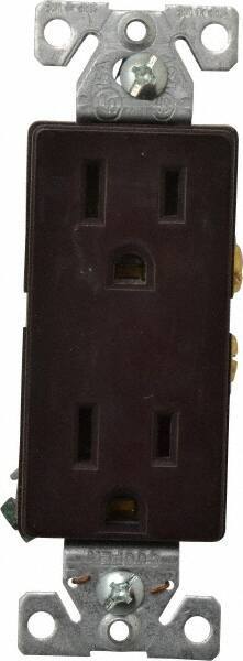 Cooper Wiring Devices - 125 VAC, 15 Amp, 5-15R NEMA Configuration, Brown, Industrial Grade, Self Grounding Duplex Receptacle - 1 Phase, 2 Poles, 3 Wire, Flush Mount, Chemical and Impact Resistant - USA Tool & Supply