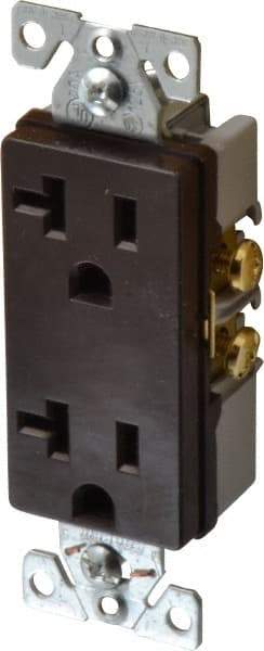Cooper Wiring Devices - 125 VAC, 20 Amp, 5-20R NEMA Configuration, Brown, Industrial Grade, Self Grounding Duplex Receptacle - 1 Phase, 2 Poles, 3 Wire, Flush Mount, Chemical and Impact Resistant - USA Tool & Supply