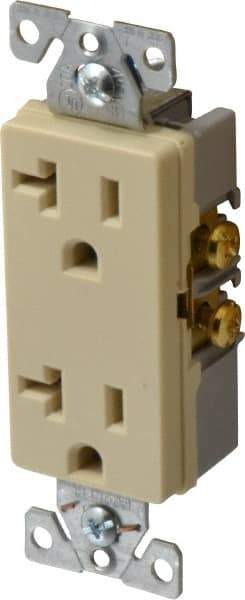 Cooper Wiring Devices - 125 VAC, 20 Amp, 5-20R NEMA Configuration, Ivory, Industrial Grade, Self Grounding Duplex Receptacle - 1 Phase, 2 Poles, 3 Wire, Flush Mount, Chemical and Impact Resistant - USA Tool & Supply