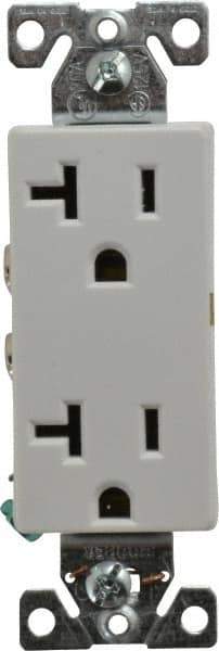 Cooper Wiring Devices - 125 VAC, 20 Amp, 5-20R NEMA Configuration, White, Industrial Grade, Self Grounding Duplex Receptacle - 1 Phase, 2 Poles, 3 Wire, Flush Mount, Chemical and Impact Resistant - USA Tool & Supply