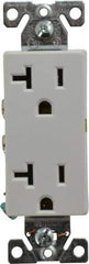 Cooper Wiring Devices - 125 VAC, 20 Amp, 5-20R NEMA Configuration, White, Industrial Grade, Self Grounding Duplex Receptacle - 1 Phase, 2 Poles, 3 Wire, Flush Mount, Chemical and Impact Resistant - USA Tool & Supply