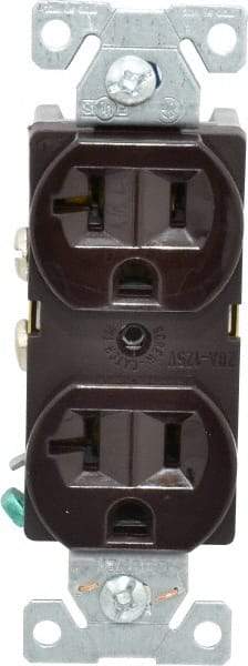 Cooper Wiring Devices - 125 VAC, 20 Amp, 5-20R NEMA Configuration, Brown, Specification Grade, Self Grounding Duplex Receptacle - 1 Phase, 2 Poles, 3 Wire, Flush Mount - USA Tool & Supply