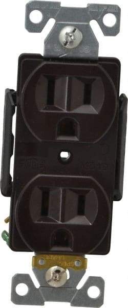 Cooper Wiring Devices - 125 VAC, 15 Amp, 5-15R NEMA Configuration, Brown, Industrial Grade, Self Grounding Duplex Receptacle - 1 Phase, 2 Poles, 3 Wire, Flush Mount, Chemical, Heat and Impact Resistant - USA Tool & Supply