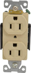 Cooper Wiring Devices - 125 VAC, 15 Amp, 5-15R NEMA Configuration, Ivory, Industrial Grade, Self Grounding Duplex Receptacle - 1 Phase, 2 Poles, 3 Wire, Flush Mount, Chemical, Heat and Impact Resistant - USA Tool & Supply