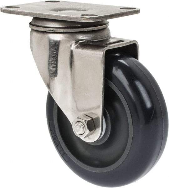 Albion - 4" Diam x 1-1/4" Wide x 5-1/8" OAH Top Plate Mount Swivel Caster - Polyurethane, 350 Lb Capacity, Plain Bearing, 2-1/2 x 3-5/8" Plate - USA Tool & Supply