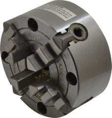 Bison - 4 Jaws, 3" Diam, Independent Manual Lathe Chuck - Plain Back Mount Spindle, Reversible, 4,000 Max RPM, 63/64" Through Hole Diam, Cast Iron - USA Tool & Supply