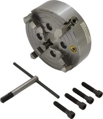 Bison - 4 Jaws, 6" Diam, Independent Manual Lathe Chuck - Plain Back Mount Spindle, Reversible, 3,200 Max RPM, 1.6535" Through Hole Diam, Cast Iron - USA Tool & Supply