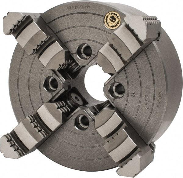 Bison - 4 Jaws, 8" Diam, Independent Manual Lathe Chuck - Plain Back Mount Spindle, Reversible, 1,800 Max RPM, 1.9685" Through Hole Diam, Cast Iron - USA Tool & Supply
