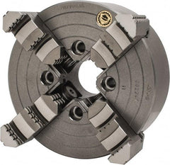 Bison - 4 Jaws, 8" Diam, Independent Manual Lathe Chuck - Plain Back Mount Spindle, Reversible, 1,800 Max RPM, 1.9685" Through Hole Diam, Cast Iron - USA Tool & Supply