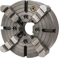 Bison - 4 Jaws, 12" Diam, Independent Manual Lathe Chuck - Plain Back Mount Spindle, Reversible, 1,200 Max RPM, 3.1496" Through Hole Diam, Cast Iron - USA Tool & Supply