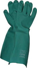 SHOWA - Size 2XL (11), 19" Long, 22 mil Thick, Nitrile Chemical Resistant Gloves - Textured Finish, Slip-On Cuff, ANSI Abrasion Level 4, ANSI Cut Level 0, ANSI Puncture Level 1, Green, FDA Approved - USA Tool & Supply