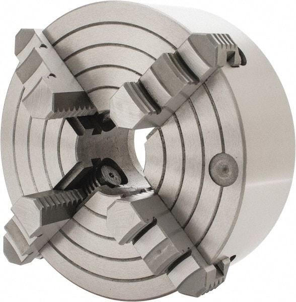 Interstate - 4 Jaws, 8" Diam, Independent Manual Lathe Chuck - D1-4 Mount Spindle, Reversible, 2.165" Through Hole Diam, Cast Iron - USA Tool & Supply
