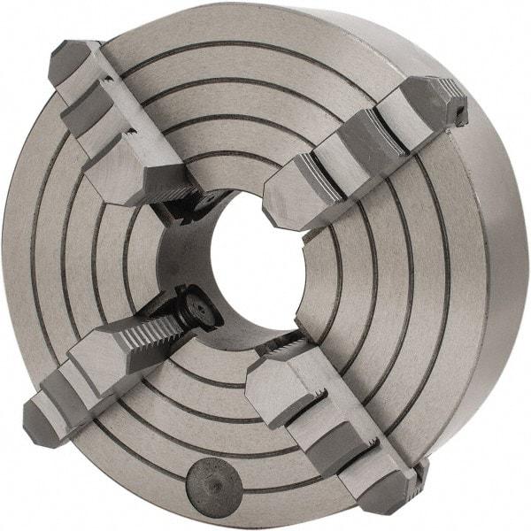 Interstate - 4 Jaws, 10" Diam, Independent Manual Lathe Chuck - D1-6 Mount Spindle, Reversible, 2.953" Through Hole Diam, Cast Iron - USA Tool & Supply