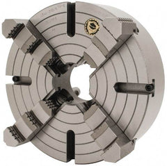 Bison - 4 Jaws, 12" Diam, Independent Manual Lathe Chuck - D1-6 Mount Spindle, Reversible, 3.1496" Through Hole Diam, Cast Iron - USA Tool & Supply