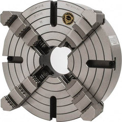 Bison - 4 Jaws, 12" Diam, Independent Manual Lathe Chuck - D1-8 Mount Spindle, Reversible, 3.1496" Through Hole Diam, Cast Iron - USA Tool & Supply