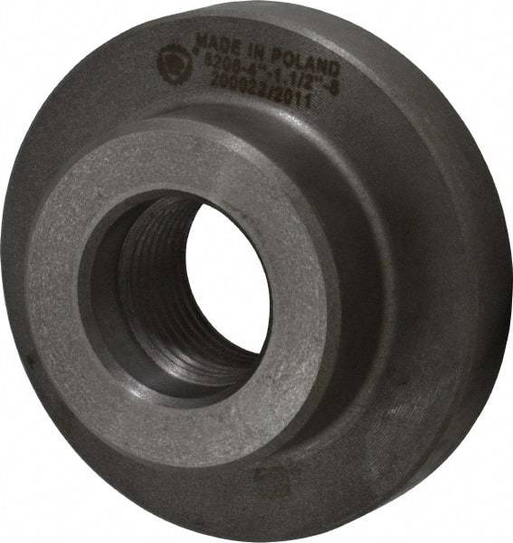 Bison - Adapter Back Plate for 4" Diam Self Centering Lathe Chucks - 1-1/2 - 8 Mount, 1-1/2" Through Hole Diam, 2.677mm ID, 4.095" OD, 0.709" Flange Height, Cast Iron - USA Tool & Supply