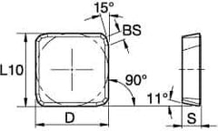 Kennametal - SPKN42 Grade KCK15 Carbide Milling Insert - TiN/TiCN/Al2O3 Finish, 0.1252" Thick, 1/2" Inscribed Circle - USA Tool & Supply