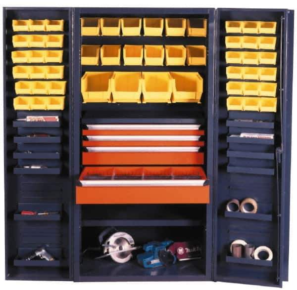 Durham - 13 Shelf 52 Bin Storage Cabinet - Steel, 36" Wide x 24" Deep x 72" High, Gray - USA Tool & Supply
