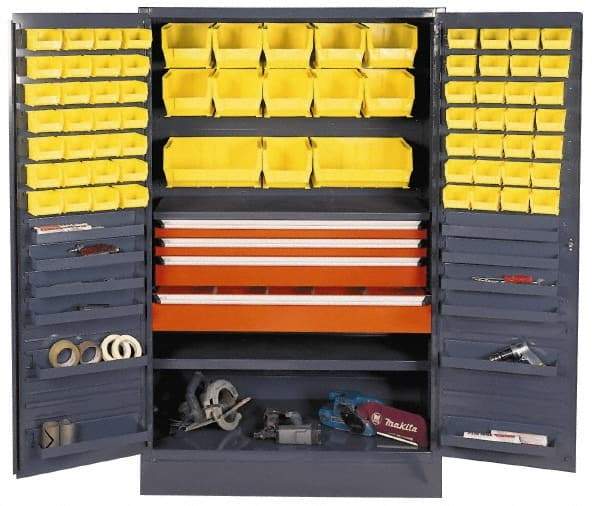 Durham - 13 Shelf 69 Bin Storage Cabinet - Steel, 48" Wide x 24" Deep x 78" High, Gray - USA Tool & Supply