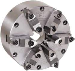 Pratt Burnerd America - 6 Jaws, 8" Diam, Self Centering Manual Lathe Chuck - Plain Back Mount Spindle, Adjustable, Reversible, 2,200 Max RPM, 2-1/4" Through Hole Diam, Forged Steel - USA Tool & Supply