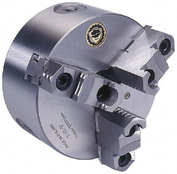 Bison - 3 Jaws, 8" Diam, Self Centering Manual Lathe Chuck - D1-3 Mount Spindle, Reversible, 2,500 Max RPM, 2.0275" Through Hole Diam, 0.001" Axial Runout, 0.0016" Radial Runout, Cast Iron - USA Tool & Supply