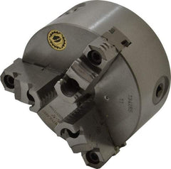 Bison - 3 Jaws, 5" Diam, Self Centering Manual Lathe Chuck - Plain Back Mount Spindle, Reversible, 3,200 Max RPM, 1.2598" Through Hole Diam, 0.0008" Axial Runout, 0.0012" Radial Runout, Cast Iron - USA Tool & Supply