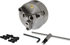 Bison - 3 Jaws, 6" Diam, Self Centering Manual Lathe Chuck - Plain Back Mount Spindle, Reversible, 3,000 Max RPM, 1.6535" Through Hole Diam, 0.0008" Axial Runout, 0.0012" Radial Runout, Cast Iron - USA Tool & Supply