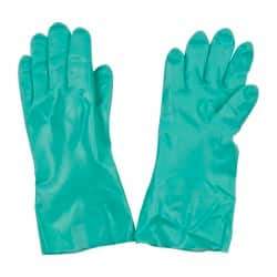 MAPA Professional - Size XL (10), 13" Long, 18 mil Thick, Supported, Nitrile Chemical Resistant Gloves - Textured Finish, Cotton Lined, Gauntlet Cuff, Green, FDA Approved - USA Tool & Supply