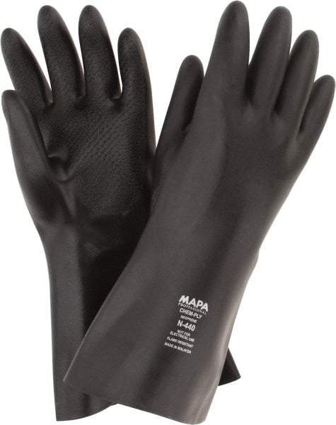 MAPA Professional - Size L (9), 14" Long, 30 mil Thick, Neoprene Chemical Resistant Gloves - Textured Finish, Gauntlet Cuff, Black - USA Tool & Supply