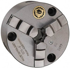 Bison - 3 Jaws, 4" Diam, Self Centering Manual Lathe Chuck - Front Mount, 0.7874" Through Hole Diam, Cast Iron - USA Tool & Supply