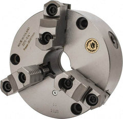 Bison - 3 Jaws, 6" Diam, Self Centering Manual Lathe Chuck - Front Mount, Reversible, 1.6535" Through Hole Diam, Cast Iron - USA Tool & Supply