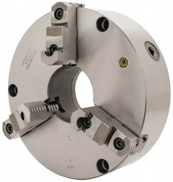 Bison - 3 Jaws, 12" Diam, Self Centering Manual Lathe Chuck - Front Mount, Reversible, 4.0551" Through Hole Diam, Cast Iron - USA Tool & Supply