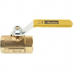 Parker - 3/4" Pipe, Female Port, Brass Standard Ball Valve - Inline - One Way Flow, FNPT x FNPT Ends, Lever Handle, 600 WOG, 150 WSP - USA Tool & Supply