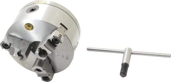 Bison - 3 Jaws, 6" Diam, Self Centering Manual Lathe Chuck - D1-3 Mount Spindle, Reversible, 3,000 Max RPM, 1.6535" Through Hole Diam, 0.0008" Axial Runout, 0.0012" Radial Runout, Cast Iron - USA Tool & Supply