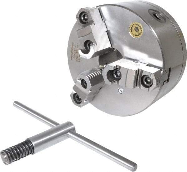 Bison - 3 Jaws, 6" Diam, Self Centering Manual Lathe Chuck - D1-4 Mount Spindle, Reversible, 3,000 Max RPM, 1.6535" Through Hole Diam, 0.0008" Axial Runout, 0.0012" Radial Runout, Cast Iron - USA Tool & Supply