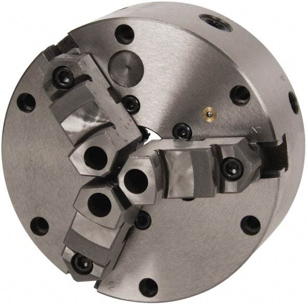 Interstate - 3 Jaws, 10" Diam, Self Centering Manual Lathe Chuck - Adjustable, Reversible, 2.835" Through Hole Diam, Cast Iron - USA Tool & Supply