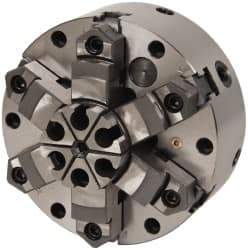 Interstate - 6 Jaws, 10" Diam, Self Centering Manual Lathe Chuck - Adjustable, Reversible, 2.835" Through Hole Diam, Cast Iron - USA Tool & Supply