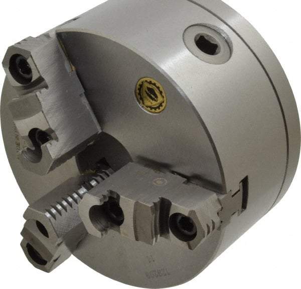 Bison - 3 Jaws, 6" Diam, Self Centering Manual Lathe Chuck - L-00 Mount Spindle, Reversible, 3,000 Max RPM, 1.6535" Through Hole Diam, 0.0008" Axial Runout, 0.0012" Radial Runout, Cast Iron - USA Tool & Supply