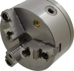 Bison - 3 Jaws, 6" Diam, Self Centering Manual Lathe Chuck - L-00 Mount Spindle, Reversible, 3,000 Max RPM, 1.6535" Through Hole Diam, 0.0008" Axial Runout, 0.0012" Radial Runout, Cast Iron - USA Tool & Supply