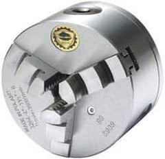 Bison - 3 Jaws, 4" Diam, Self Centering Manual Lathe Chuck - 1-1/2 - 8" Spindle Mount, 3,500 Max RPM, 0.7874" Through Hole Diam, 0.0008" Axial Runout, 0.0012" Radial Runout, Cast Iron - USA Tool & Supply