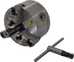 Bison - 3 Jaws, 5" Diam, Self Centering Manual Lathe Chuck - 1-1/2 - 8" Spindle Mount, Reversible, 3,200 Max RPM, 1.2598" Through Hole Diam, 0.0008" Axial Runout, 0.0012" Radial Runout, Cast Iron - USA Tool & Supply