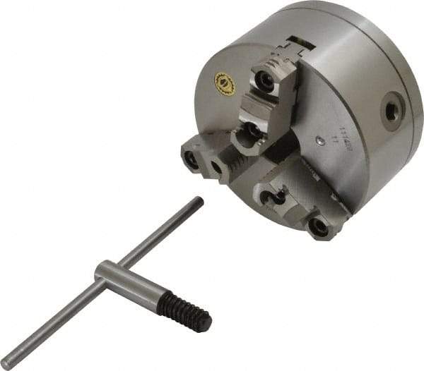 Bison - 3 Jaws, 6" Diam, Self Centering Manual Lathe Chuck - 1-1/2 - 8" Spindle Mount, Reversible, 3,000 Max RPM, 1.5748" Through Hole Diam, 0.0008" Axial Runout, 0.0012" Radial Runout, Cast Iron - USA Tool & Supply