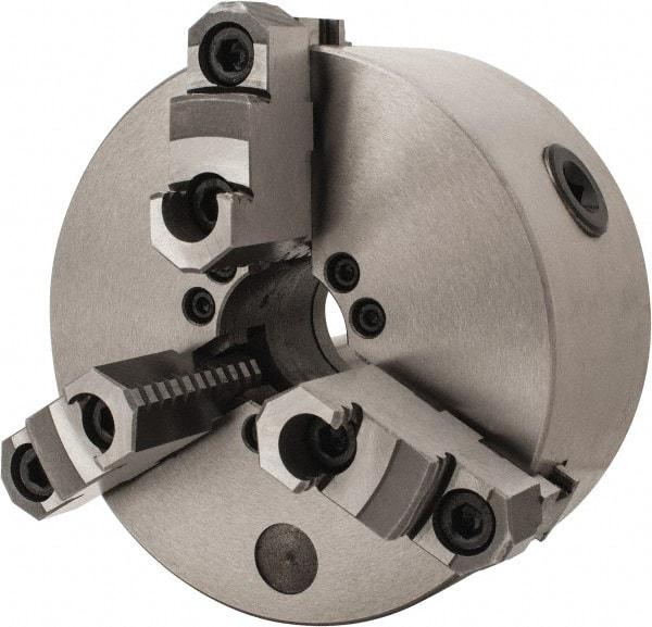 Interstate - 3 Jaws, 6" Diam, Self Centering Manual Lathe Chuck - D1-4 Mount Spindle, Reversible, 1.5748" Through Hole Diam, Cast Iron - USA Tool & Supply