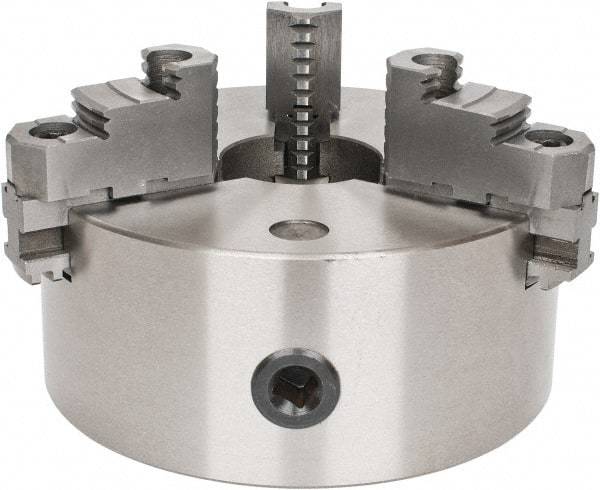 Interstate - 3 Jaws, 8" Diam, Self Centering Manual Lathe Chuck - D1-4 Mount Spindle, Reversible, 1.9685" Through Hole Diam, Cast Iron - USA Tool & Supply