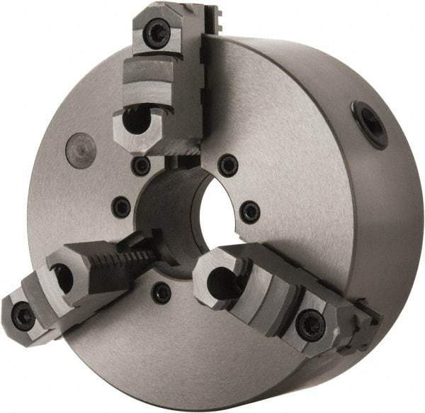 Interstate - 3 Jaws, 8" Diam, Self Centering Manual Lathe Chuck - D1-6 Mount Spindle, Reversible, 1.9685" Through Hole Diam, Cast Iron - USA Tool & Supply