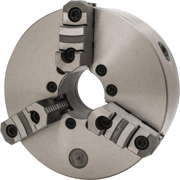 Interstate - 3 Jaws, 10" Diam, Self Centering Manual Lathe Chuck - D1-6 Mount Spindle, Reversible, 2.7559" Through Hole Diam, Cast Iron - USA Tool & Supply